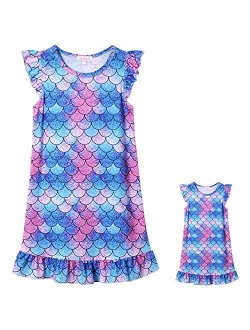 QPANCY Matching Girls&Doll Nightgowns Princess Flutter Sleeve Pajamas Sleepwear Night Dresses