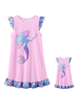 QPANCY Matching Girls&Doll Nightgowns Princess Flutter Sleeve Pajamas Sleepwear Night Dresses