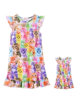 QPANCY Matching Girls&Doll Nightgowns Princess Flutter Sleeve Pajamas Sleepwear Night Dresses