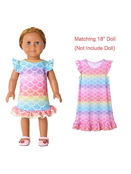 QPANCY Matching Girls&Doll Nightgowns Princess Flutter Sleeve Pajamas Sleepwear Night Dresses