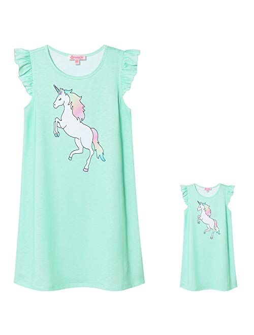 Matching Girls & 18" Dolls Nightgown Unicorn Nightdress Sleepwear Pajamas