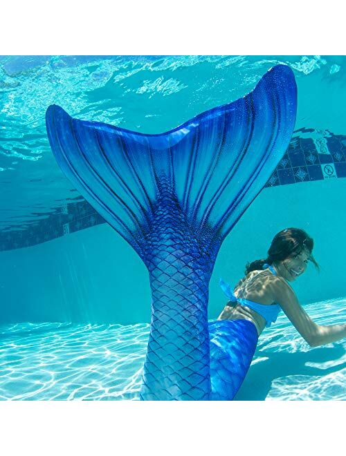 Fin Fun Limited Edition Wear-Resistant Mermaid Tail for Swimming, Kids and Adults, NO Monofin, for Girls and Boys, Blue Lagoon, Adult S