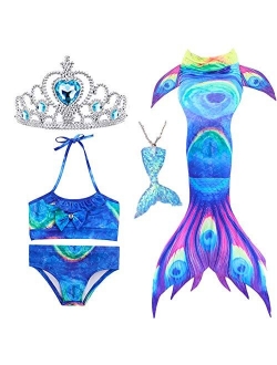 5Pcs Girls Swimsuit Mermaid Tails for Swimming Princess Bikini Bathing Suit Set Can Add Monofin for 4T 6T 8T 10T 12T