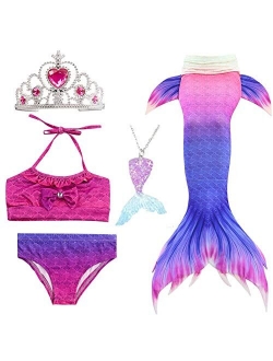 5Pcs Girls Swimsuit Mermaid Tails for Swimming Princess Bikini Bathing Suit Set Can Add Monofin for 4T 6T 8T 10T 12T