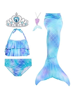 5Pcs Girls Swimsuit Mermaid Tails for Swimming Princess Bikini Bathing Suit Set Can Add Monofin for 4T 6T 8T 10T 12T