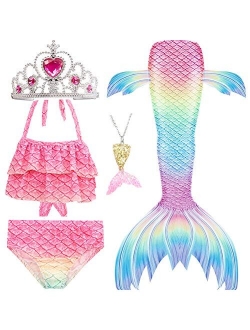 5Pcs Girls Swimsuit Mermaid Tails for Swimming Princess Bikini Bathing Suit Set Can Add Monofin for 4T 6T 8T 10T 12T