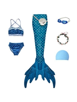 Gesikai01 6PCS Set Swimsuit Girls Mermaid Tails for Swimming Bathing Suit Swimwear Swimsuit Bikini Set Mermaid Costume