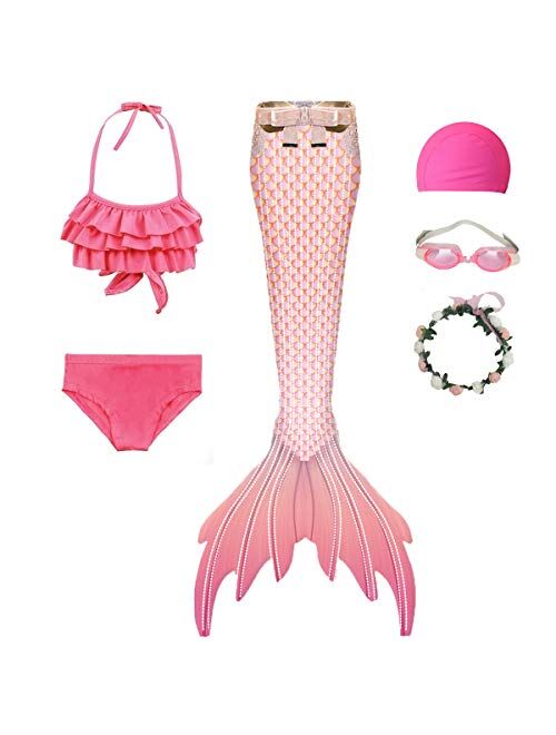 Gesikai01 6PCS Set Swimsuit Girls Mermaid Tails for Swimming Bathing Suit Swimwear Swimsuit Bikini Set Mermaid Costume