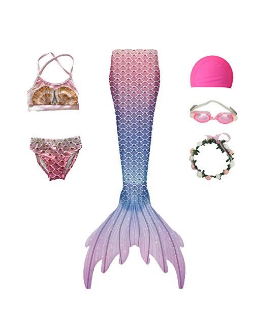 Gesikai01 6PCS Set Swimsuit Girls Mermaid Tails for Swimming Bathing Suit Swimwear Swimsuit Bikini Set Mermaid Costume