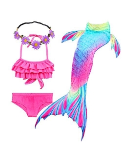 GALLDEALS Mermaid Bikini Set Swimsuit for Swimming Cosplay Costume Bathing Suit for Kids Girls (No Monofin)