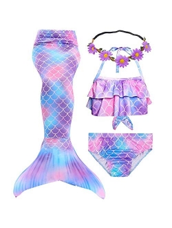 GALLDEALS Mermaid Bikini Set Swimsuit for Swimming Cosplay Costume Bathing Suit for Kids Girls (No Monofin)