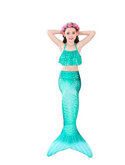 GALLDEALS Mermaid Bikini Set Swimsuit for Swimming Cosplay Costume Bathing Suit for Kids Girls (No Monofin)