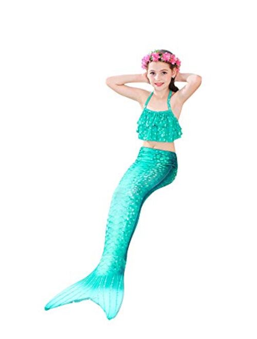 GALLDEALS Mermaid Bikini Set Swimsuit for Swimming Cosplay Costume Bathing Suit for Kids Girls (No Monofin)