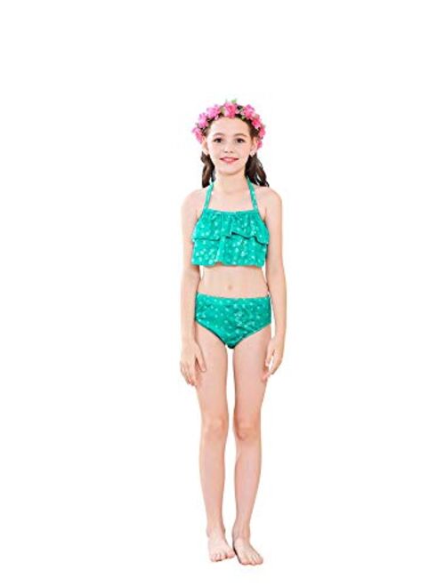 GALLDEALS Mermaid Bikini Set Swimsuit for Swimming Cosplay Costume Bathing Suit for Kids Girls (No Monofin)