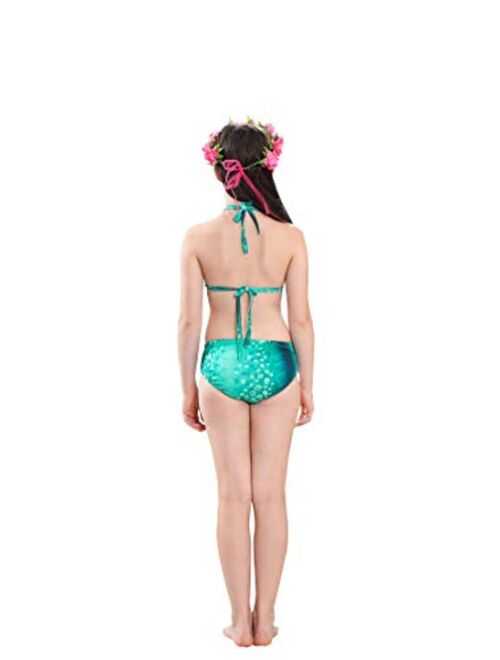 GALLDEALS Mermaid Bikini Set Swimsuit for Swimming Cosplay Costume Bathing Suit for Kids Girls (No Monofin)