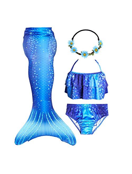 GALLDEALS Mermaid Bikini Set Swimsuit for Swimming Cosplay Costume Bathing Suit for Kids Girls (No Monofin)