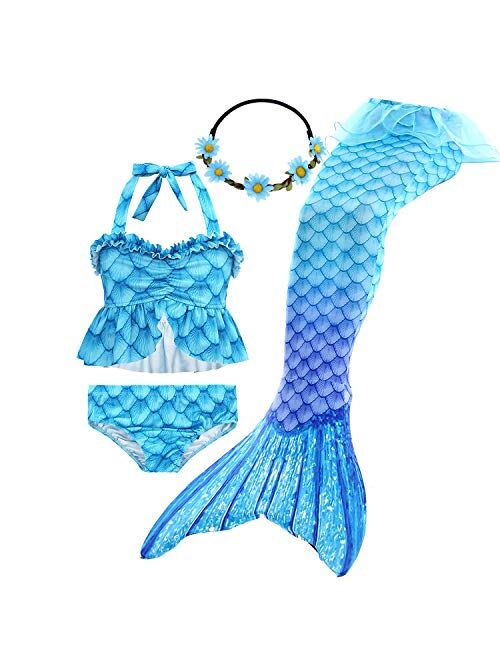 GALLDEALS Mermaid Bikini Set Swimsuit for Swimming Cosplay Costume Bathing Suit for Kids Girls (No Monofin)