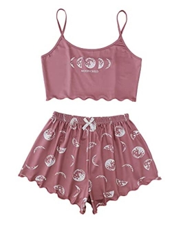 Women's Summer Strawberry Print Cami Top and Shorts Sleepwear Pajamas Set