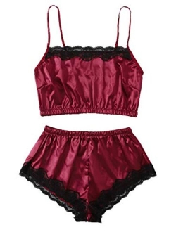 Women's Satin Lace Sleepwear Cami Top and Shorts Pajama Set