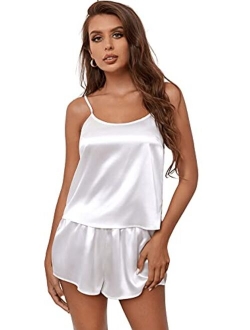 Women's Satin Lace Sleepwear Cami Top and Shorts Pajama Set