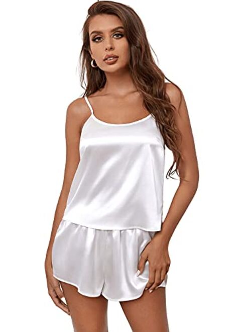 SweatyRocks Women's Satin Lace Sleepwear Cami Top and Shorts Pajama Set