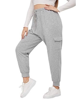 Women's Plus Size Elastic Waist Pants Running Jogger Sweatpants with Pockets