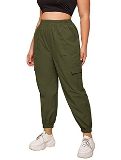 Women's Plus Size Elastic Waist Pants Running Jogger Sweatpants with Pockets