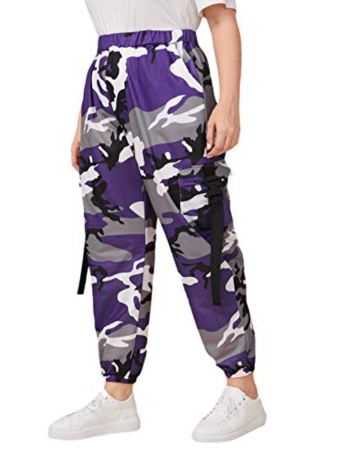 SweatyRocks Women's Plus Size Elastic Waist Pants Running Jogger Sweatpants with Pockets