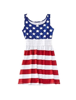 Little Hand Girl Dress American Flag Sundress Little Kids 4Th of July Patriotic Clothes Stripe Sleeveless Tank Dress