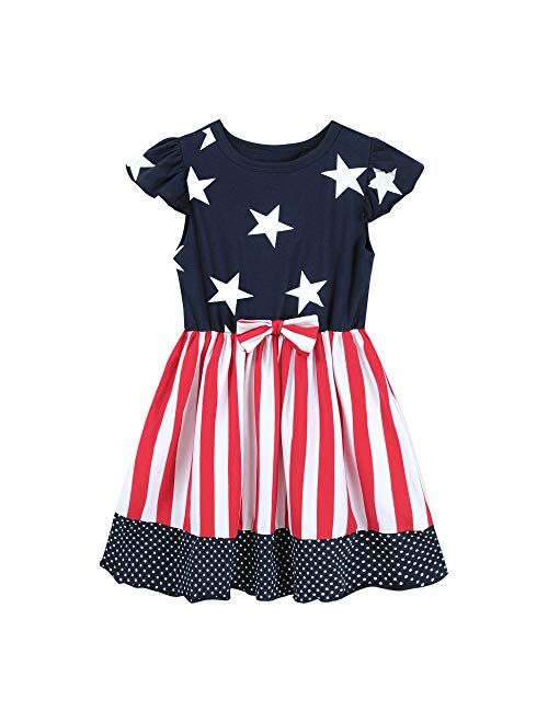 Little Hand Girl Dress American Flag Sundress Little Kids 4Th of July Patriotic Clothes Stripe Sleeveless Tank Dress