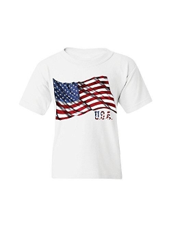 Ugly Christmas Sweater Company Patriotic Waving USA Flag Pattern Youth T-Shirt 4th of July Tee