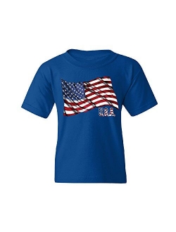 Ugly Christmas Sweater Company Patriotic Waving USA Flag Pattern Youth T-Shirt 4th of July Tee