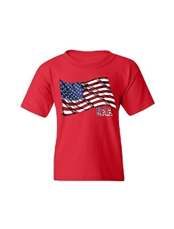 Ugly Christmas Sweater Company Patriotic Waving USA Flag Pattern Youth T-Shirt 4th of July Tee