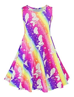 Little Girls Sleeveless Summer Unicorn Tie Dye Leopard Party Twirl Dress 4th of July Dresses