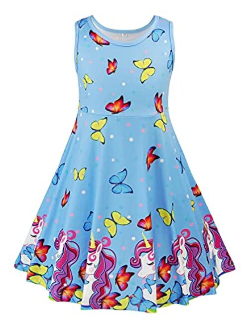 Little Girls Sleeveless Summer Unicorn Tie Dye Leopard Party Twirl Dress 4th of July Dresses