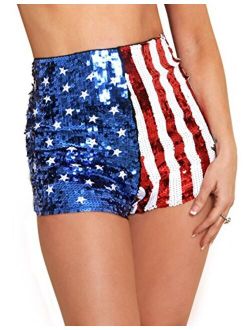 Arsimus USA Patriotic Star & Stripes Sequins Shorts