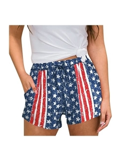 Spadehill Womens July 4th American Flag Shorts with Drawstring