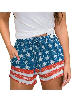 Spadehill Womens July 4th American Flag Shorts with Drawstring