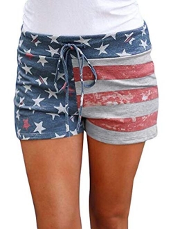 Spadehill Womens July 4th American Flag Shorts with Drawstring