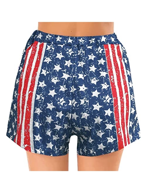 Spadehill Womens July 4th American Flag Shorts with Drawstring