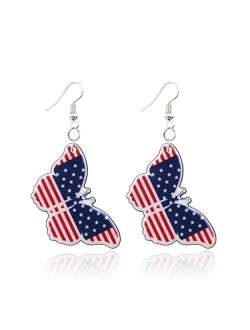 American Flag Earrings for Women Patriotic Independence Day 4th of July Drop Dangle Earrings Hook Earrings Fashion Jewelry