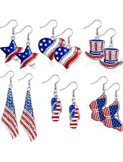 6 Pairs American Flag Earrings 4th of July Earrings Patriotic Star Earring for Independence Day Gift