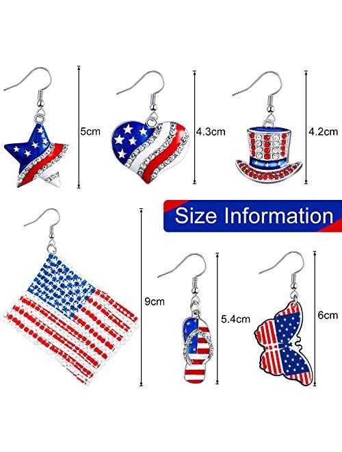 6 Pairs American Flag Earrings 4th of July Earrings Patriotic Star Earring for Independence Day Gift