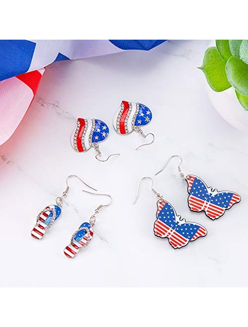 6 Pairs American Flag Earrings 4th of July Earrings Patriotic Star Earring for Independence Day Gift