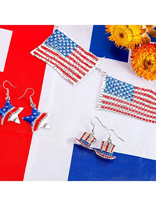 6 Pairs American Flag Earrings 4th of July Earrings Patriotic Star Earring for Independence Day Gift