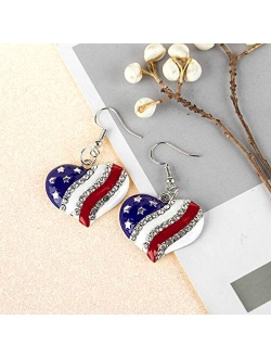 URDEAR 4th of July Patriotic Earrings Independence Day American Flag Hook Earring Red White Blue USA Fourth of July Charm Accessories Earrings for Women (Heart)