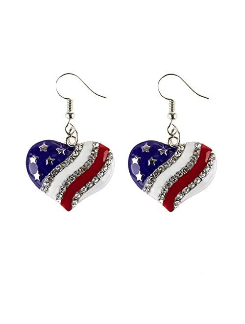 URDEAR 4th of July Patriotic Earrings Independence Day American Flag Hook Earring Red White Blue USA Fourth of July Charm Accessories Earrings for Women (Heart)