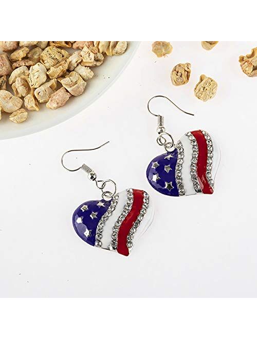 URDEAR 4th of July Patriotic Earrings Independence Day American Flag Hook Earring Red White Blue USA Fourth of July Charm Accessories Earrings for Women (Heart)