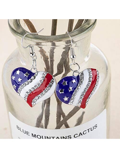 URDEAR 4th of July Patriotic Earrings Independence Day American Flag Hook Earring Red White Blue USA Fourth of July Charm Accessories Earrings for Women (Heart)