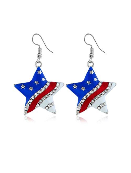 URDEAR 4th of July Patriotic Earrings Independence Day American Flag Hook Earring Red White Blue USA Fourth of July Charm Accessories Earrings for Women (Heart)